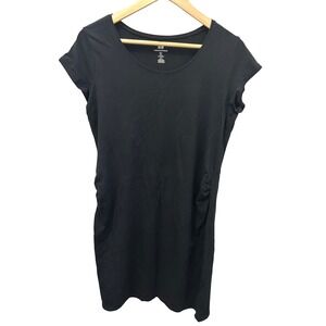 H&M Mama Maternity Black Ruched T Shirt Dress Size L Short Sleeve Scoop Neck
